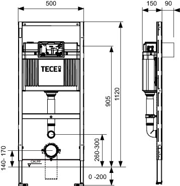TECEprofil WC-Modul mit Uni-Spülkasten